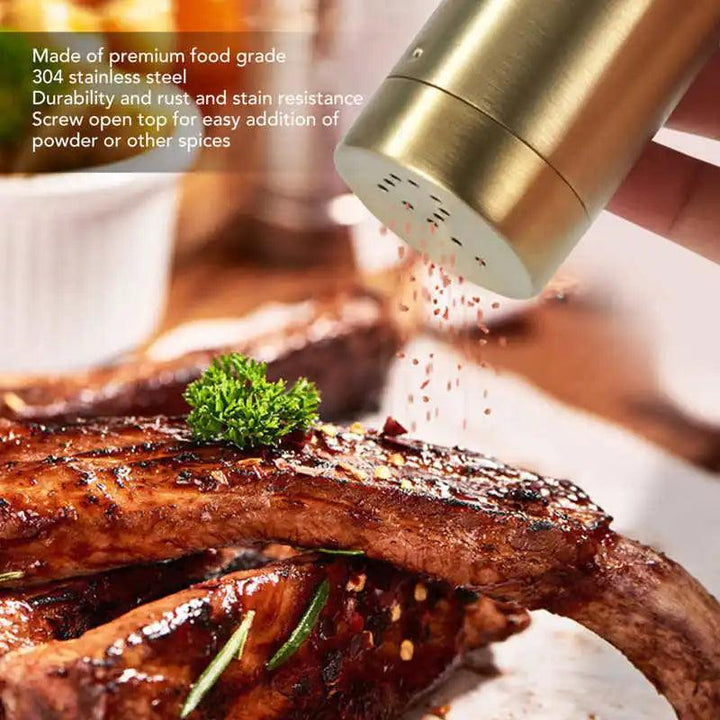 Lisslune | Set of 2 elegant golden stainless steel spice dispensers - rustproof spice containers for salt, sugar, and more