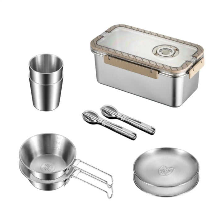 Lisslune | Camping Messware Kit Stainless Steel Dinnerware with Storage Box – CampSet