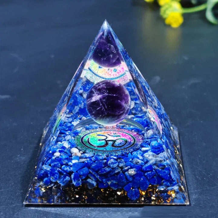 Lisslune | Orgonite Pyramid with Amethyst Pendulum – Energy, Protection and Decoration