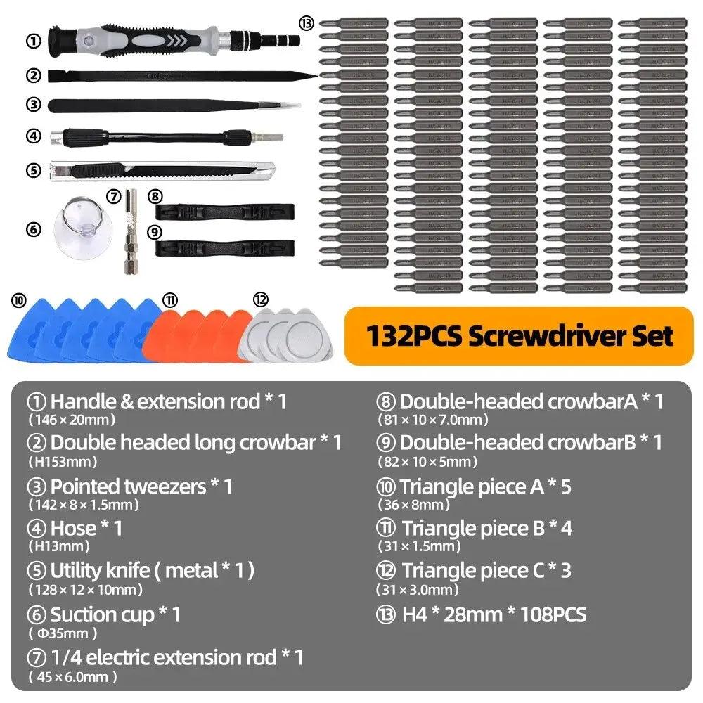 Lisslune | Professional 132-piece magnetic precision screwdriver set with durable chrome-vanadium steel bits and color-coded handles for all repair needs
