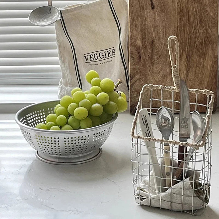 Rynx | Nordic hanging storage basket handcrafted metal organizer kitchen tableware small items snacks support home decor accessories