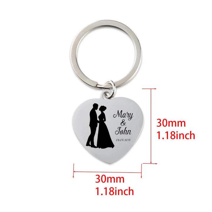 Lisslune | Personalized engraved heart-shaped keychain for weddings - Metal keepsake with names and dates