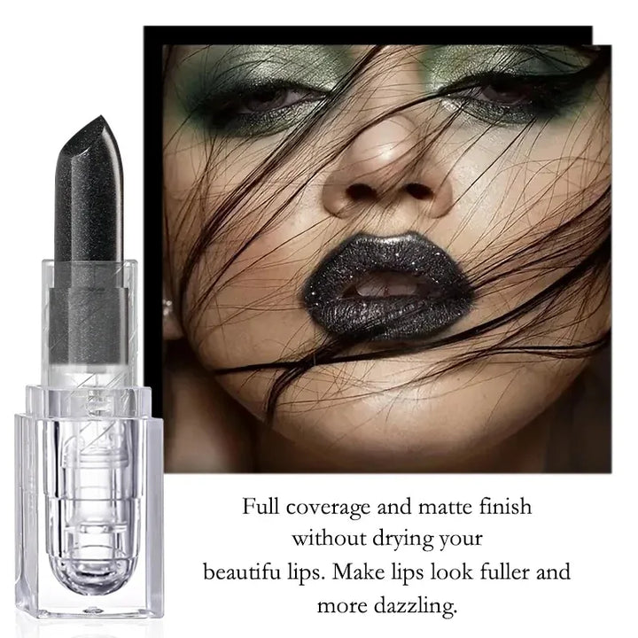 Rynx | Black lipstick for Halloween makeup Waterproof glitter lipsticks Sexy black lip gloss Glossy lip tint Cosmetics Halloween makeup