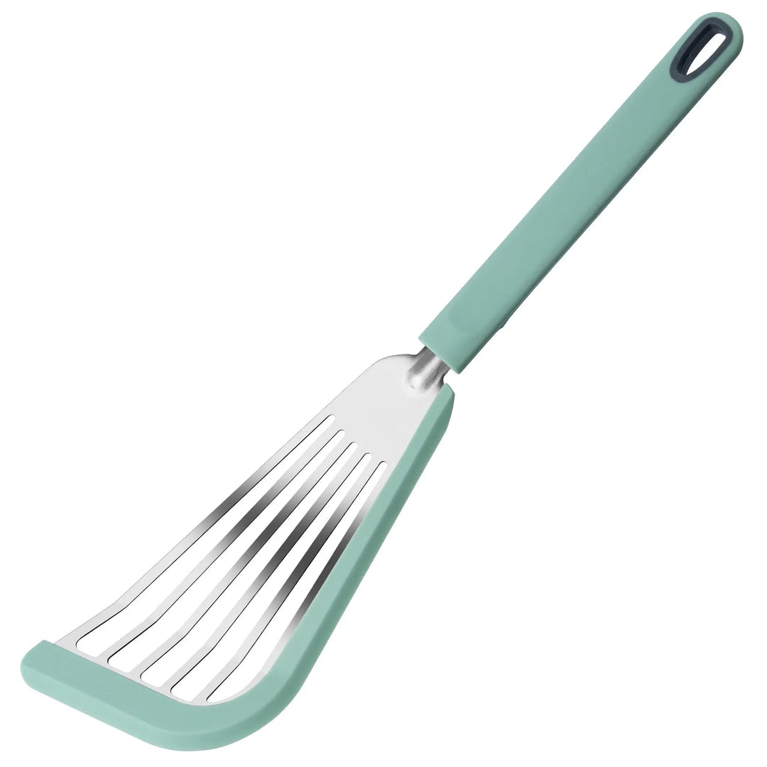 Lisslune | Silicone-Edged Fish Spatula - Stainless Steel, Heat-Resistant, Slotted Turner for Cooking