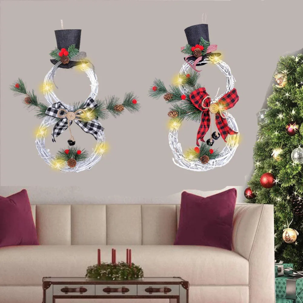 Rynx | Christmas illuminating snowman wreath garland LED light door decoration artificial apartment window wall background door hanging ornament