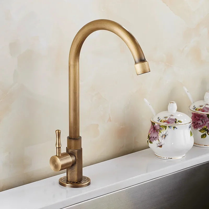 Lisslune | Elegant Swan Neck Kitchen Faucets made of Antique Brass