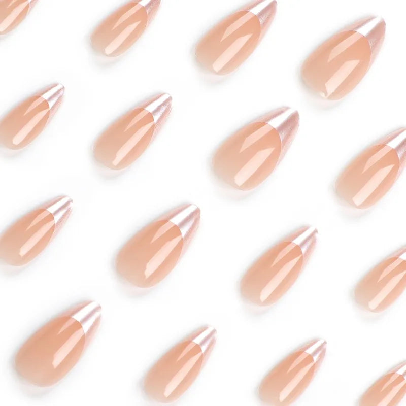 Lisslune | 24 Stück mandelförmige Press-On Nägel einfach & elegant wiederverwendbare minimalistische Kunstnägel mit Franse für Frauen & Mädchen Alltagstragen