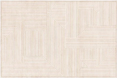 Rynx | Minimalist Beige Art Stripe Carpet Comfortable Luxury Bedroom Rugs Soft Large Area Living Room Carpet Abstract Lines Balcony Rugs