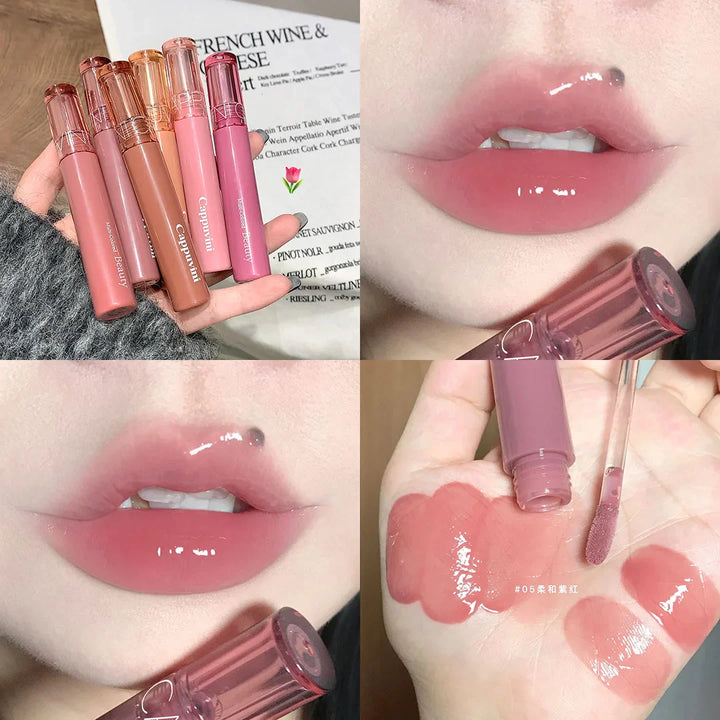 Rynx | Mirror Jelly Lip Glaze 6 Colors Waterlight Lip Gloss Long-lasting Waterproof Moisturizing Shiny Red Lip Tint Makeup Cosmetics