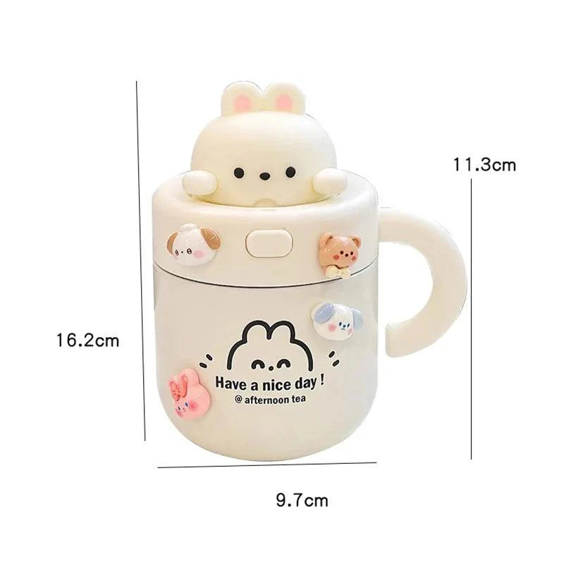 Lisslune | Shady Kawaii Bear Insulated Stainless Steel Travel Mug with Straw for All Your Drinks