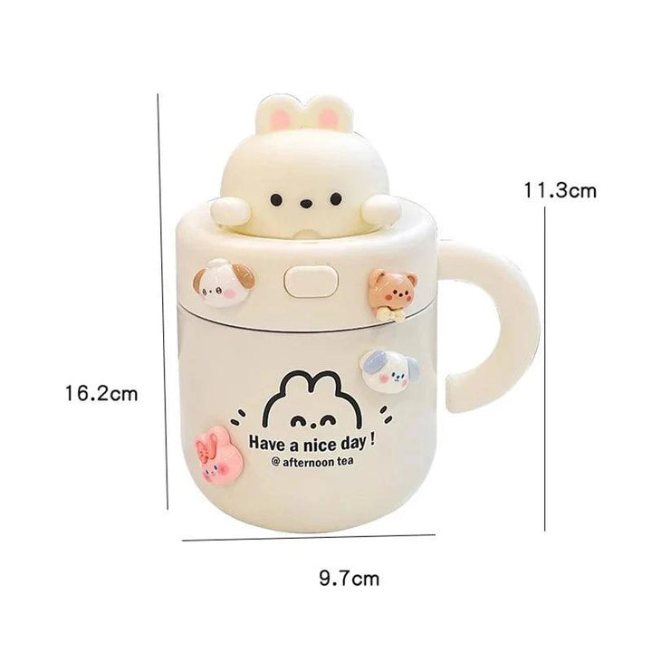 Lisslune | Shady Kawaii Bear Insulated Stainless Steel Travel Mug with Straw for All Your Drinks
