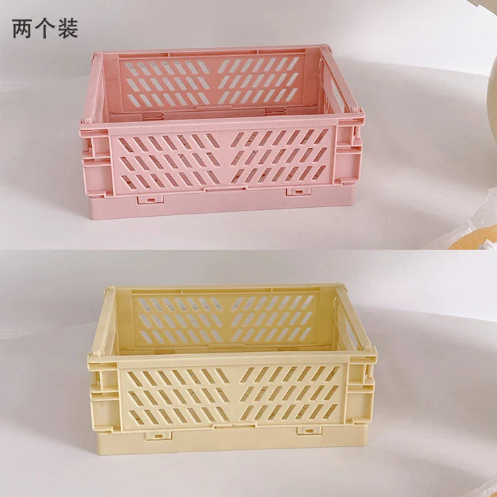 Rynx | In-Desk Storage Baskets Foldable Makeup Stationery Storage Organizer Rack Cute Desk Foldable Mini Plastic Collapsible Basket