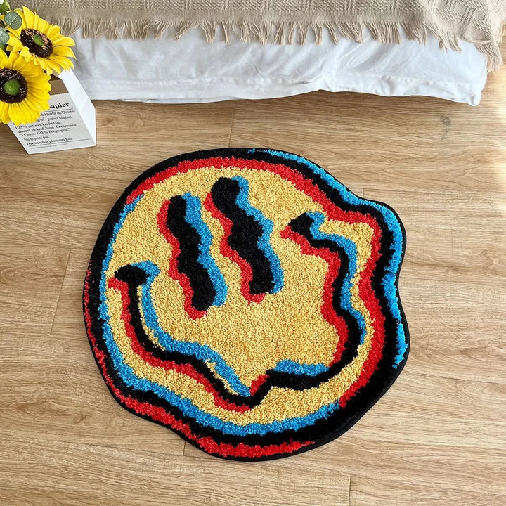 Lisslune | Round Soft Smiley Face Rug – Non-Slip Plush Carpet