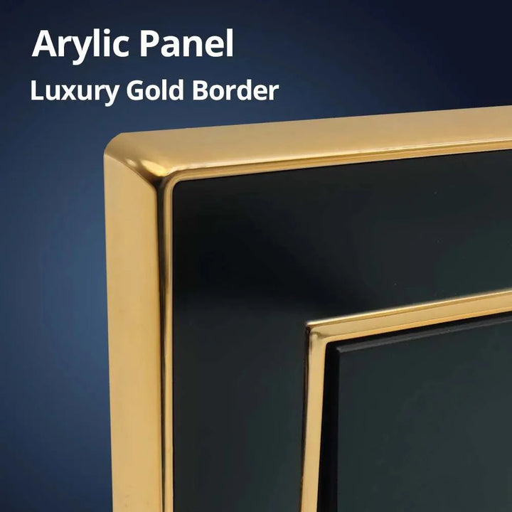 Lisslune | Luxurious black acrylic interchangeable panel with golden accents and universal sockets - 220V, multiple socket, modern design - Illuminated control panel with USB charging function