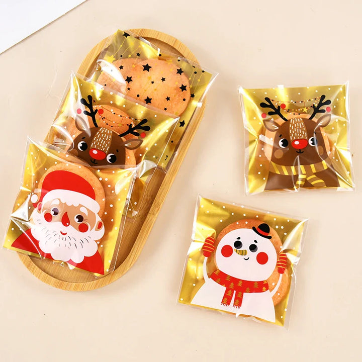 Rynx 100 pcs Christmas Cookie Bonbon Bags Santa Claus Plastic Cookie Gift Packaging Bags Xmas Party Decoration Supplies New Year 2025