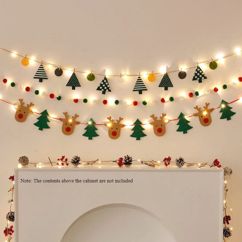 Rynx LED String Lights DIY Handmade Decorated Merry Christmas Holiday Hanging Home Room Background Pull Flag Banner Christmas Pendant