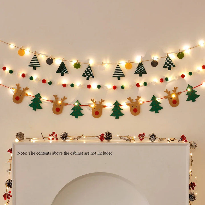 Rynx LED String Lights DIY Handmade Decorated Merry Christmas Holiday Hanging Home Room Background Pull Flag Banner Christmas Pendant