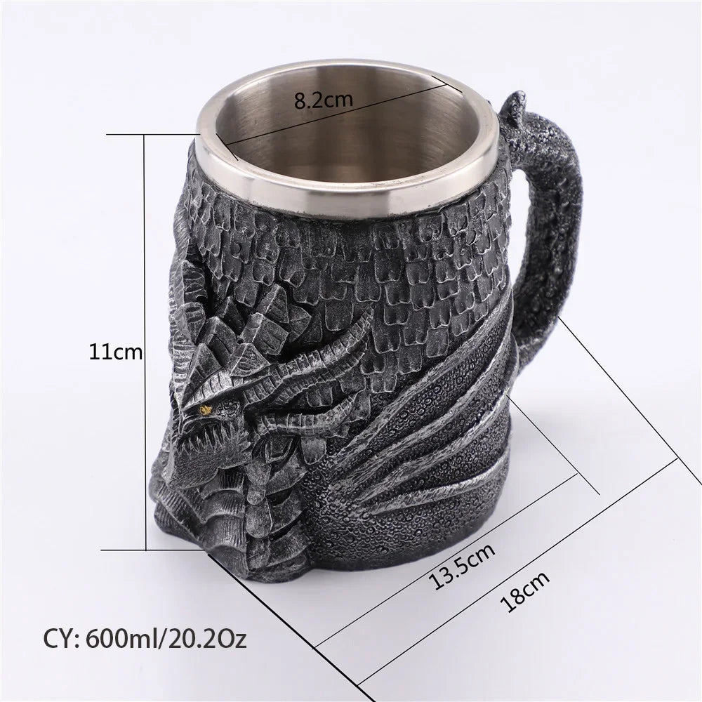 Lisslune | Medieval Dragon Resin Stainless Steel Mug as Coffee Mug or Tea Mug