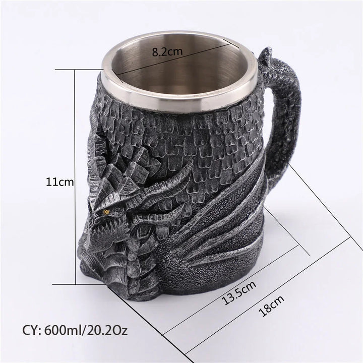 Lisslune | Medieval Dragon Resin Stainless Steel Mug as Coffee Mug or Tea Mug
