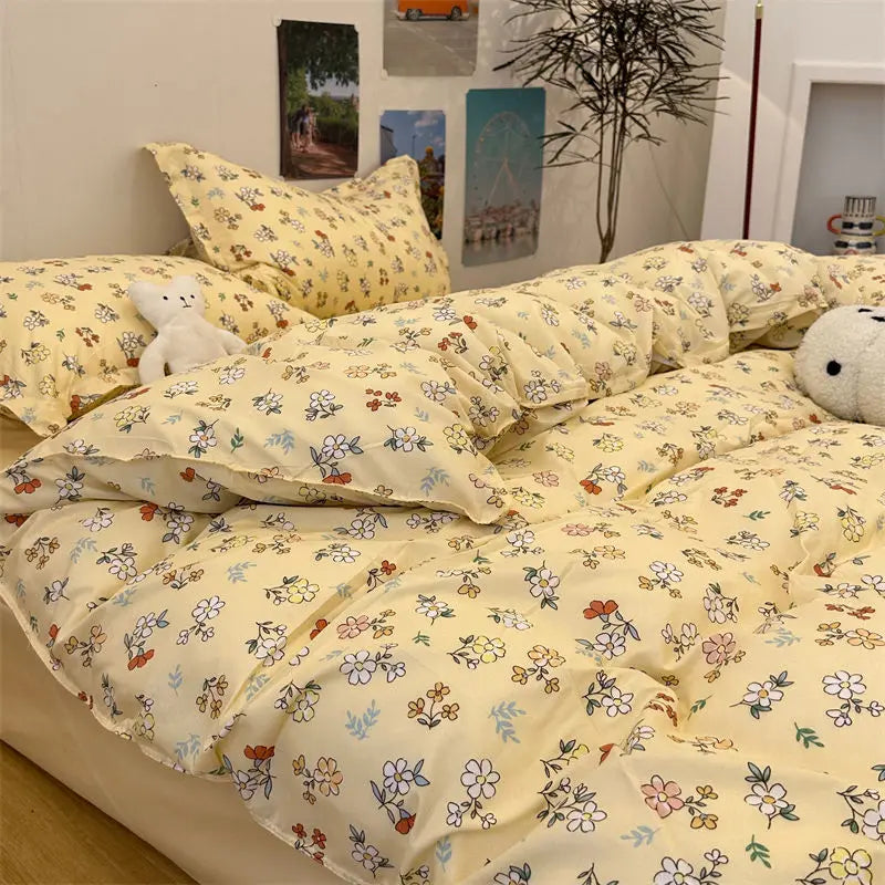 Rynx | Orange Bedding Set Girls Boys Bedding Sheet Plaid Duvet Cover No Filling 240x220 Single Double Queen King Bedding
