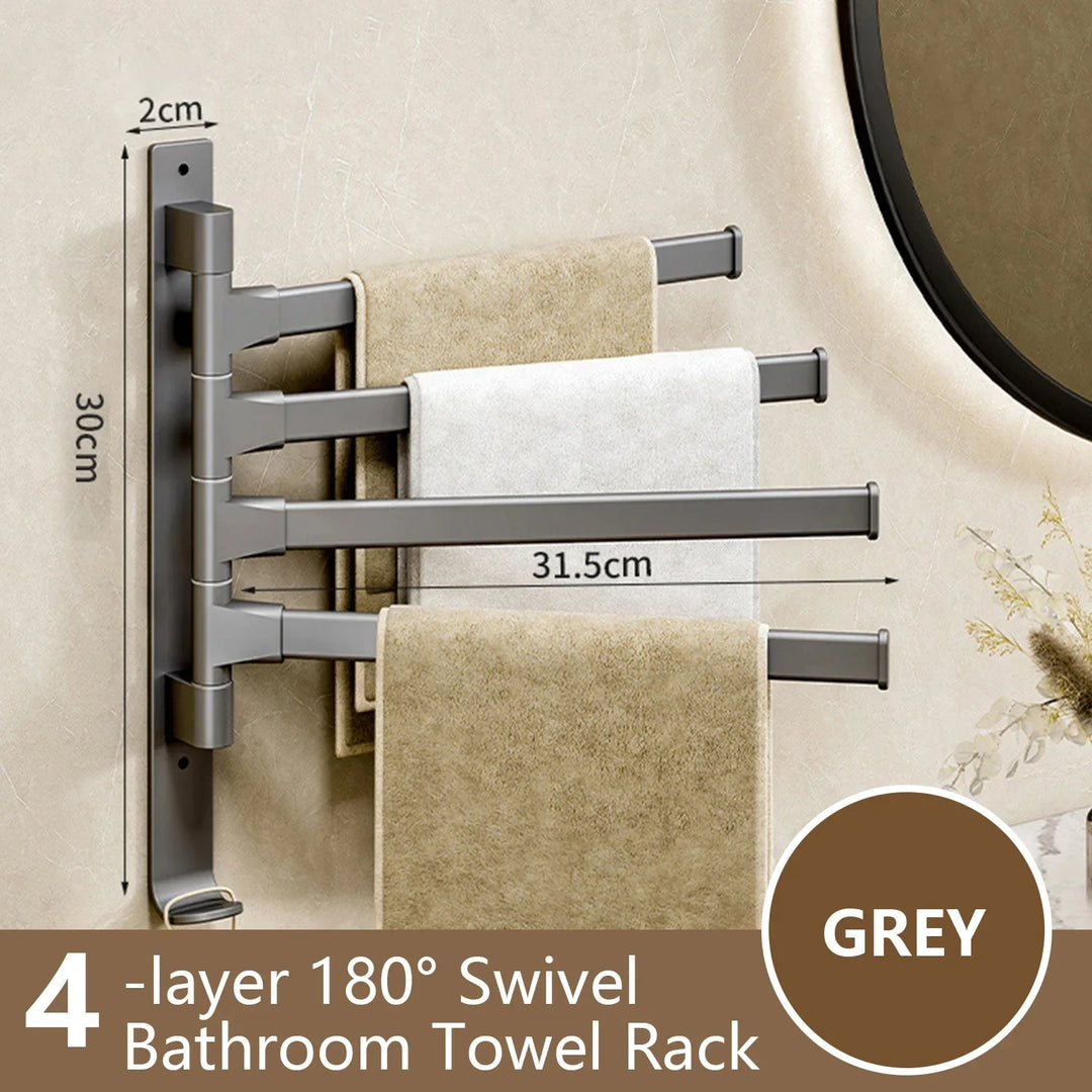 Lisslune | Bathroom Towel Holder Rotatable Towel Rack Space Aluminum 1/2/3/4/5-Bar Towel Holder Kitchen Shelf Kitchen Hanging Shelf Wall Mounted