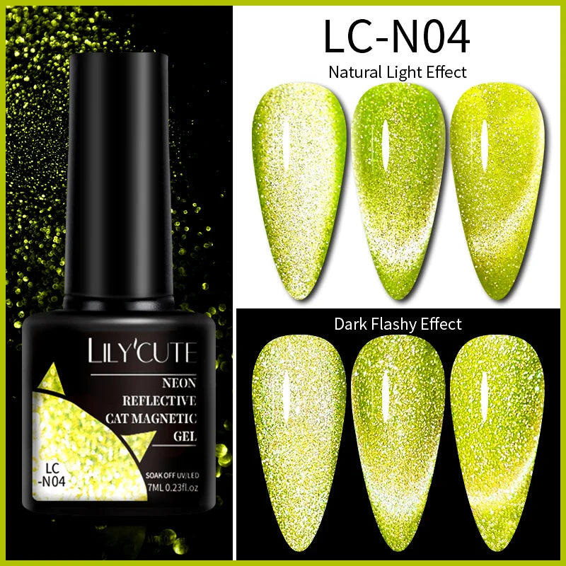 Rynx |7ML Snowlight Cat Magnetic Gel Nail Polish Grow-In-Dark Reflection Glitter Laser Semi-Permanent Soak Off UV Gel Nail Polish