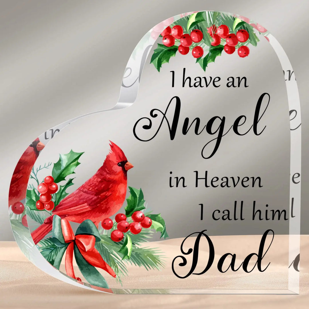 Rynx | Bird Angel Sky Print Acrylic Heart Plaque Durable Memorial Gift for Loss of Mom Dad Grandma Grandmother Table Decoration