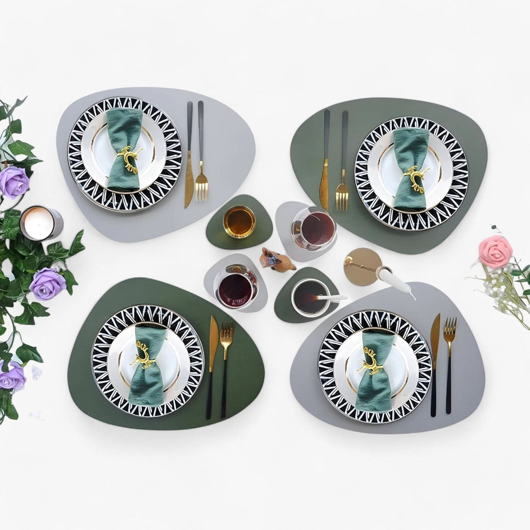 Lisslune | Reversible Waterproof Synthetic Leather Dining Table Placemat Set