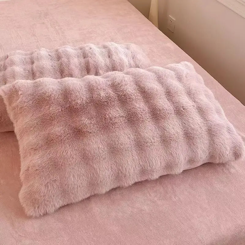 Rynx | Rabbit Plush Pillowcase 48x74cm 2 pcs. Soft Warm Fluffy Reversible Pillowcase Decorative Pillowcase for Beds Home Decoration