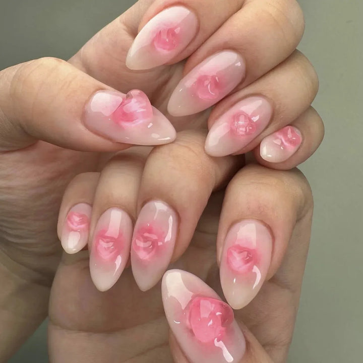 Rynx | Red Love Heart French Sweet Nail Art Nude Pink Artificial Nails Removable Finished Fingernails Valentine's Day Gift Press-on Nails With Glue