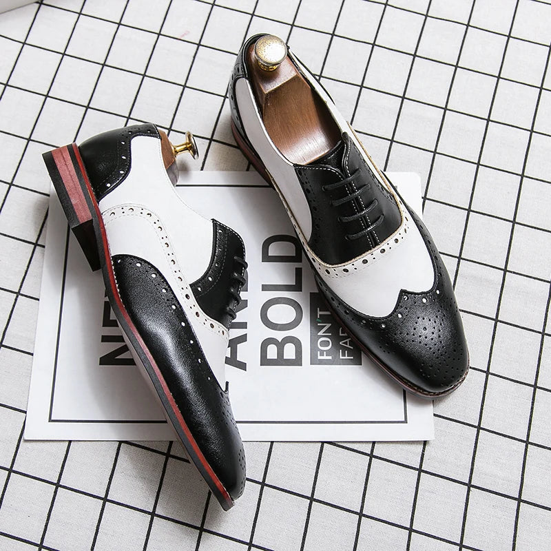 Lisslune | Men's Luxury Shoes Brogue Lace-up Casual British Style Contrast Color Oxford Office