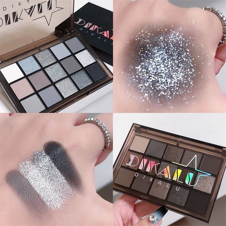 Rynx | 15 Colors Cool Tones Eyeshadow Palette Black Smokey Eye Glitter Eyeshadow Shades Eye Pigments Matte Palette Palette S K4W5