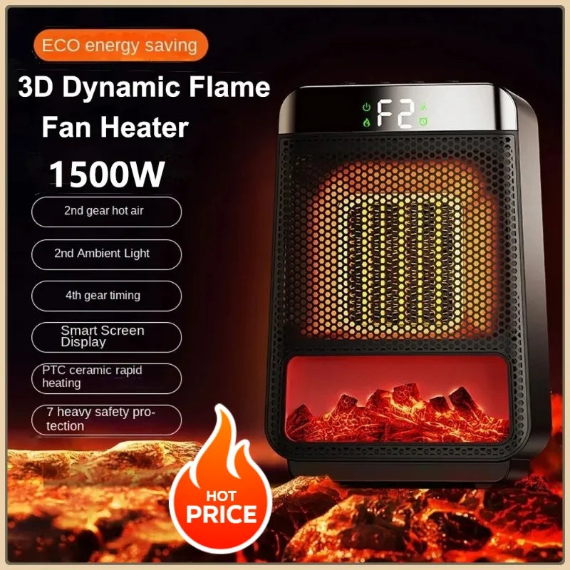 Lisslune | 3D Dynamic Flame Electric Heater | 1500W Portable, ECO-Friendly & Fast Heating for Bathroom and Home Use