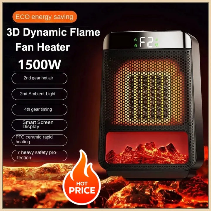 Lisslune | 3D Dynamic Flame Electric Heater | 1500W Portable, ECO-Friendly & Fast Heating for Bathroom and Home Use