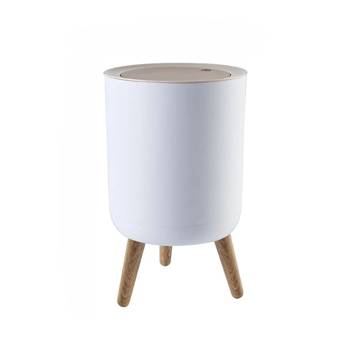 Lisslune | Wooden High Foot Trash Can with Press Cover – EcoBin