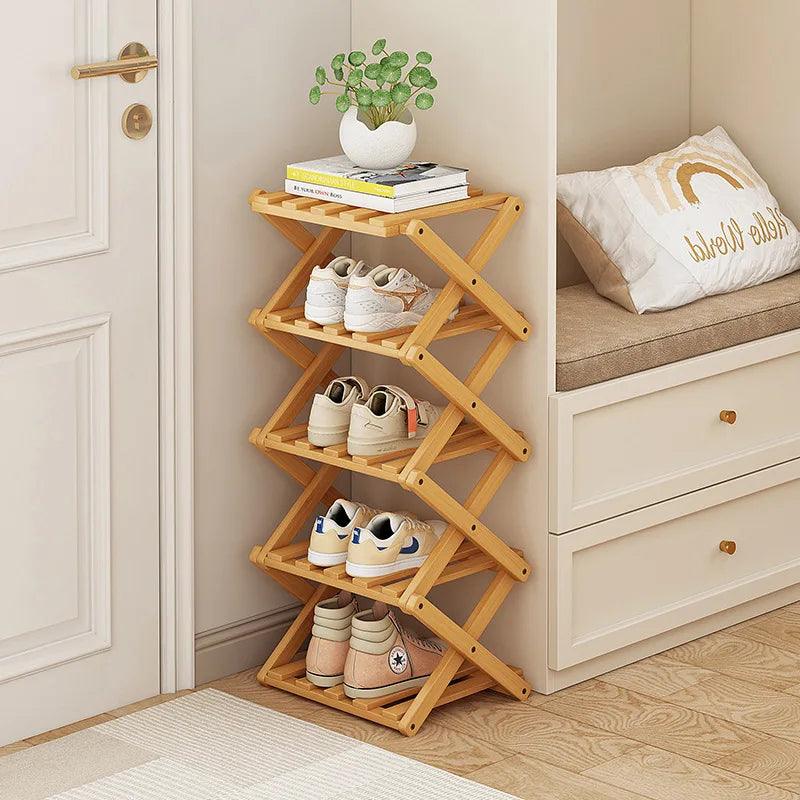 Lisslune | Elegant expandable shoe rack made of bamboo with customizable shelf options