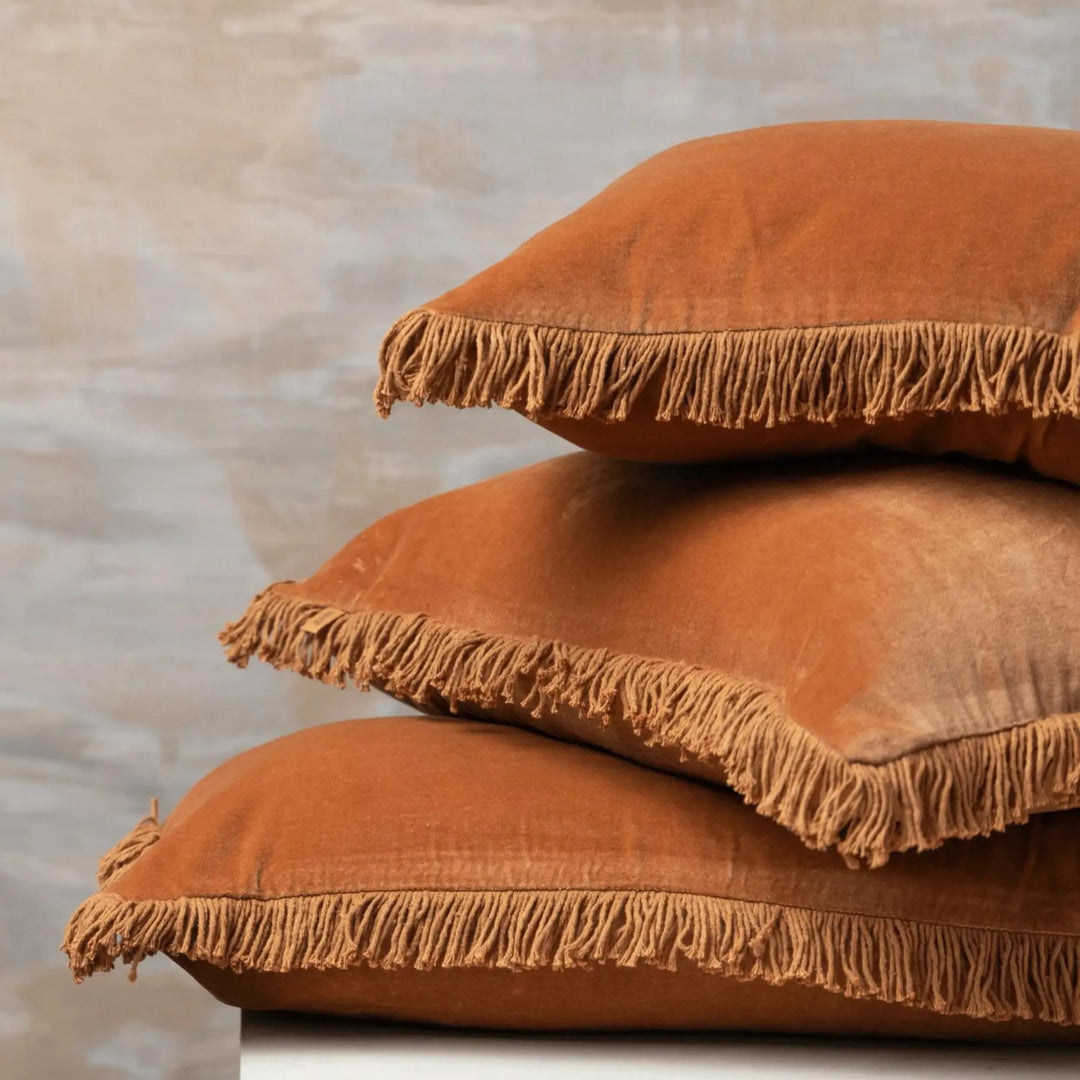 Skorter | Velvet Bolster Pillow - Terracotta
