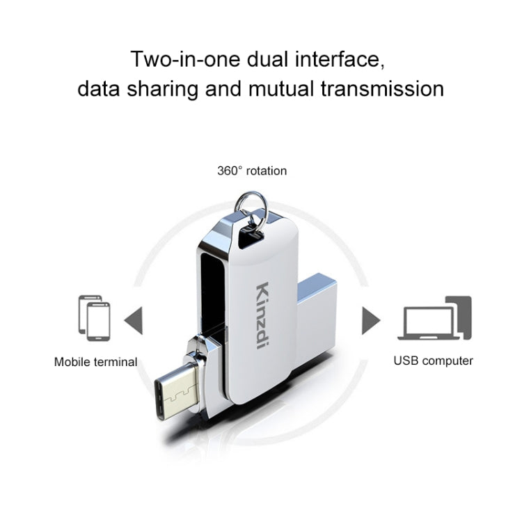 Lisslune | Kinzdi 128GB USB + Type-C Interface Metal Twister Flash Disk V8 (Silver)