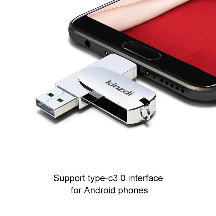 Lisslune | Kinzdi 128GB USB 3.0 + Type-C 3.0 Interface Metal Twister Flash Drive V11 (Silver)
