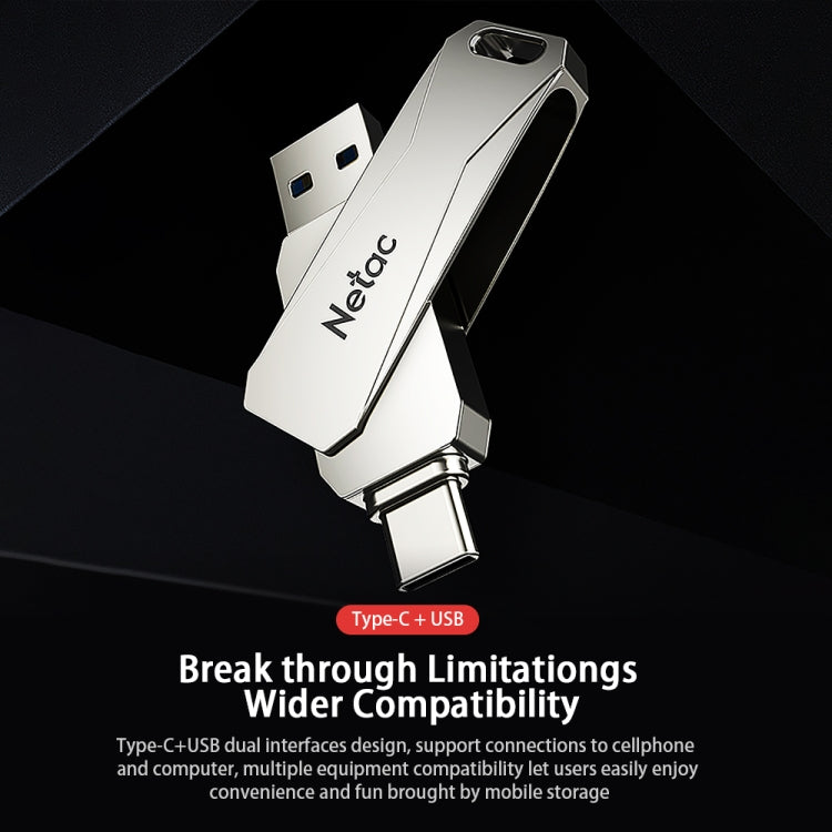 Lisslune | Netac U782C 128GB USB-C / Type-C + USB 3.0 360 Degree Rotation Zinc Alloy Flash Drive OTG U-Disk