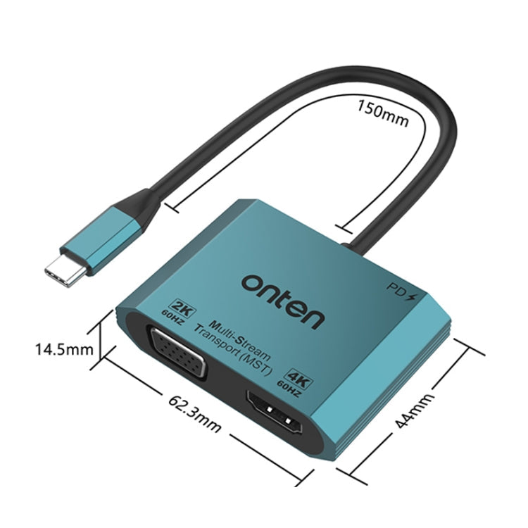 Lisslune | Onten M205 3 in 1 Type-C to HDMI+VGA+PD Fast Charging Video Converter (Green)