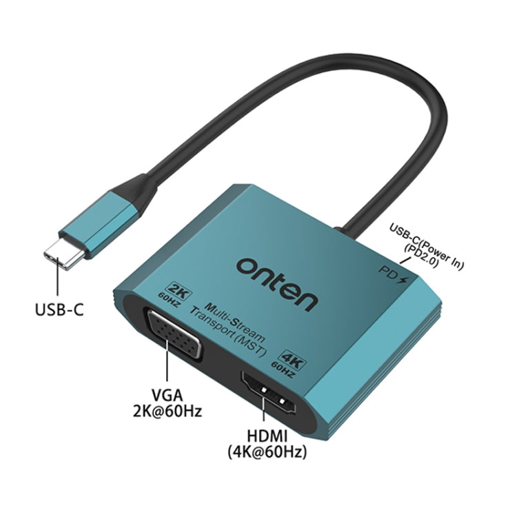 Lisslune | Onten M205 3 in 1 Type-C to HDMI+VGA+PD Fast Charging Video Converter (Green)
