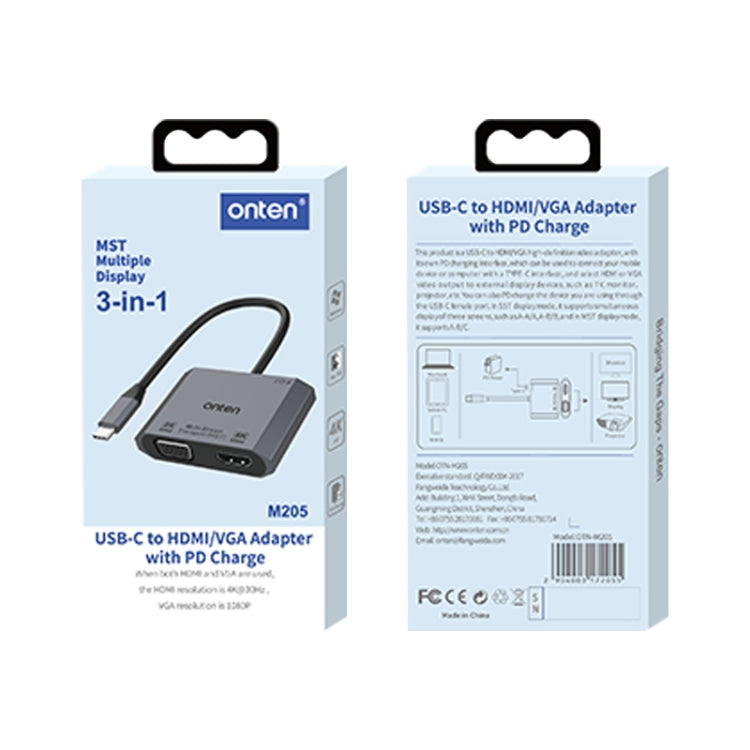Lisslune | Onten M205 3 in 1 Type-C to HDMI+VGA+PD Fast Charging Video Converter (Green)