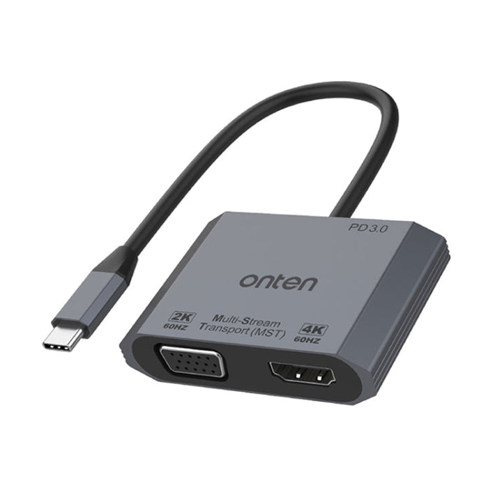 Lisslune | Onten M205 3 in 1 Type-C to HDMI+VGA+PD Fast Charge Video Converter (Gray)