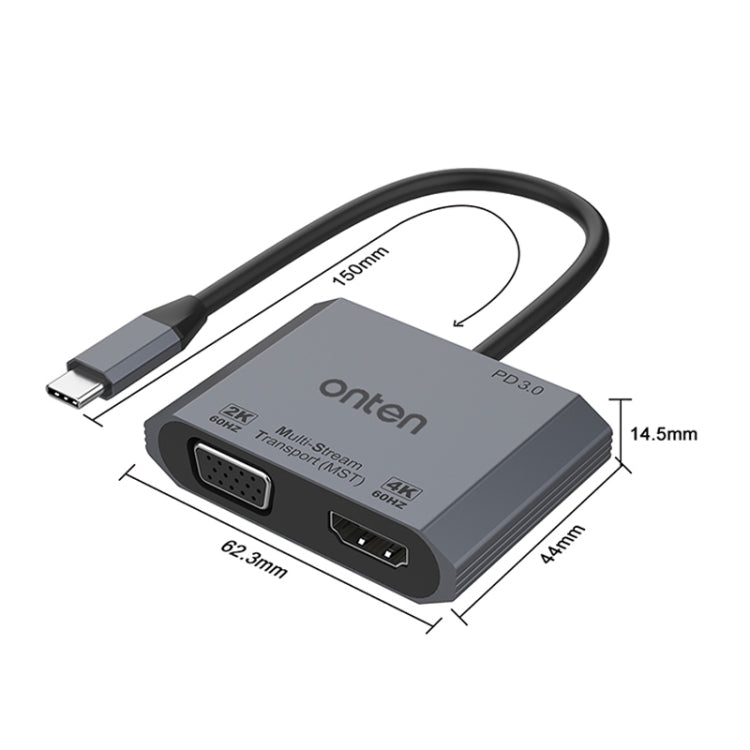 Lisslune | Onten M205 3 in 1 Type-C to HDMI+VGA+PD Fast Charge Video Converter (Gray)