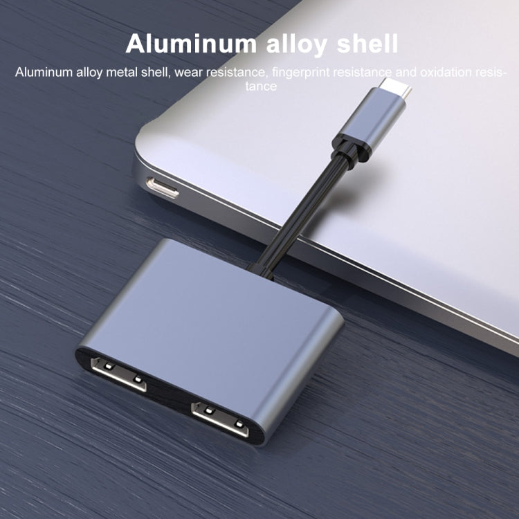 Lisslune | 4 in 1 multifunction USB-C / Type-C to PD-USB-C / Type-C + USB 3.0 + Dual HDMI HUB docking station (Gray)
