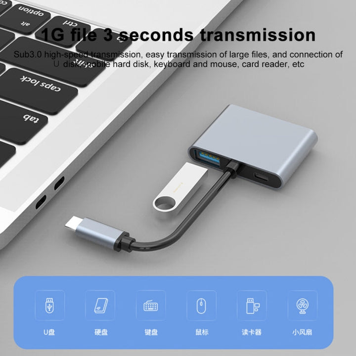 Lisslune | 4 in 1 multifunction USB-C / Type-C to PD-USB-C / Type-C + USB 3.0 + Dual HDMI HUB docking station (Gray)