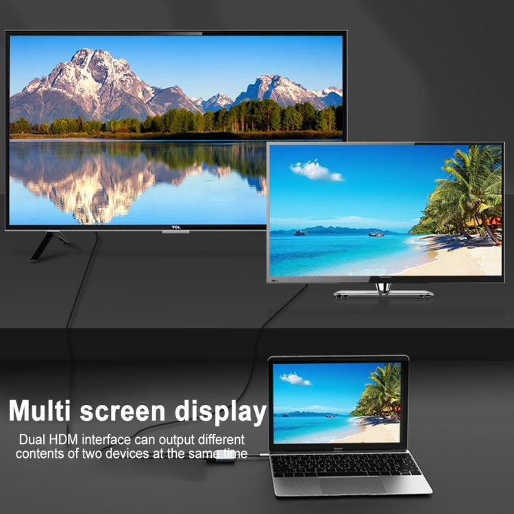 Lisslune | 2 in 1 multifunction USB-C / Type-C to dual HDMI hub docking station (Gray)