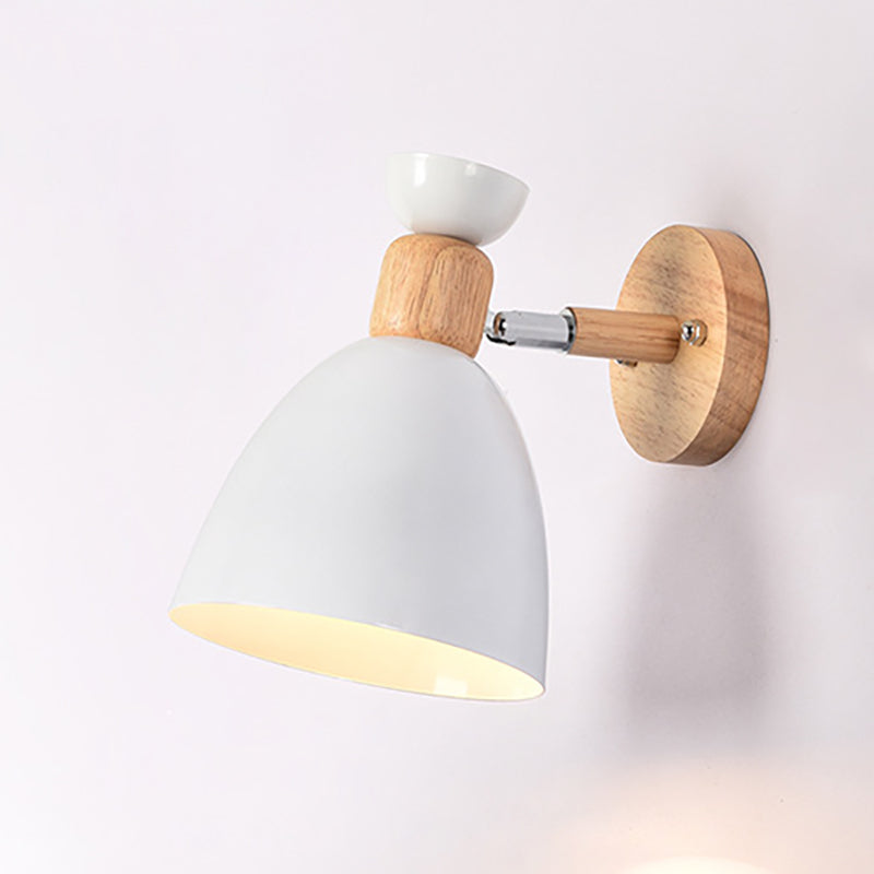Lisslune | Modern Minimalistic Round Horn Aluminum Wood 1-Light Wall Lamp for Bedroom