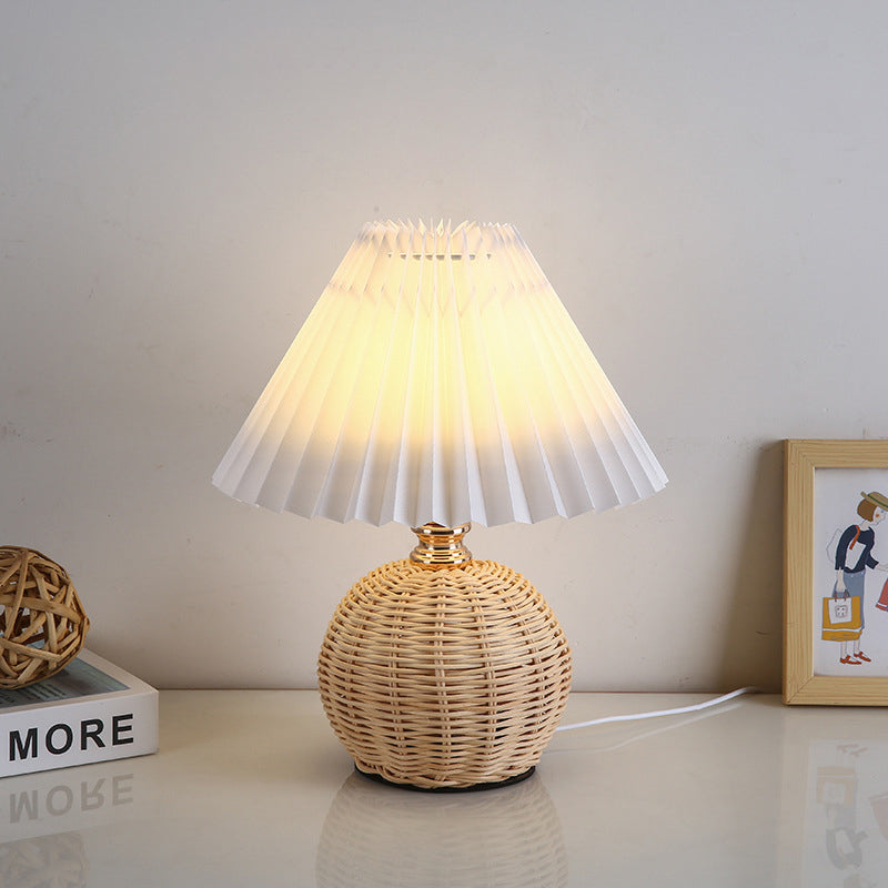 Lisslune | RattaLume Nordic LED Table Lamp | Woven Rattan & Foldable Fabric Shade | Mood Light | Decor for the Bedroom